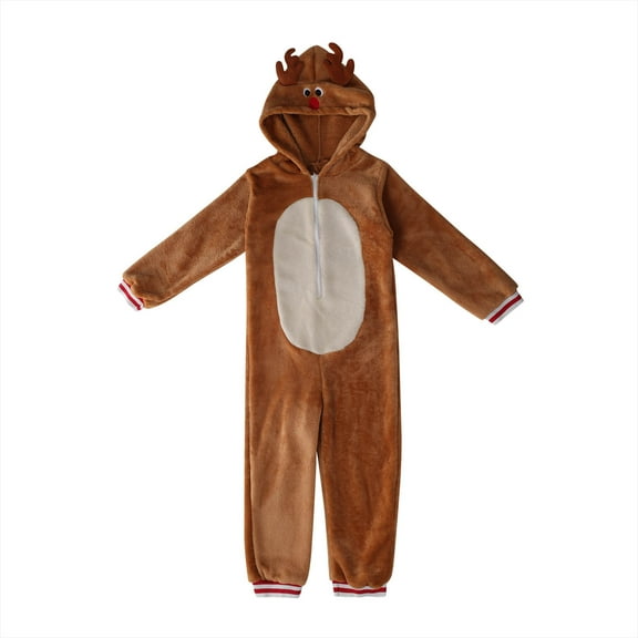 Stamzod Family Matching Pajamas Boys Girls Long Sleeve Hooded Rompers with Zipper Winter Ctue Christmas Pajamas for Family Khaki C 4T