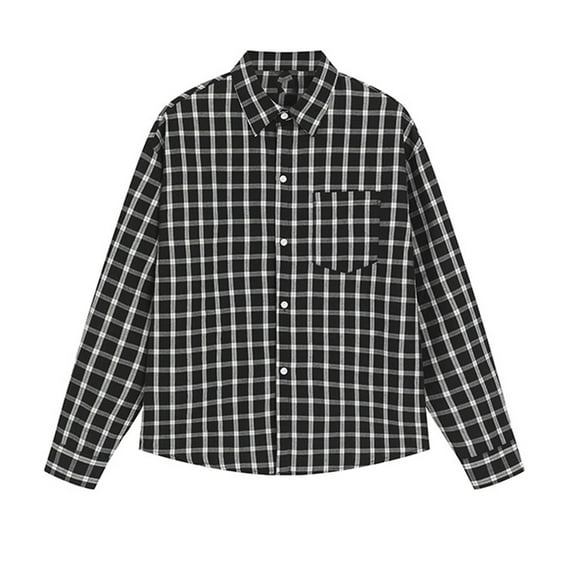 Stamzod Fashion Clothing Plaid Dress Shirts for Men Casual Oversized Button Down Shirt Men Long Sleeve Shirts Black-6 XXXL