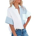 thumbnail image 1 of Stamzod Fashion Patchwork Summer Tops with Pocket Dressy Causal Loose Short Sleeve Button Up Shirt Women Plus Size Shirts Blue L, 1 of 8