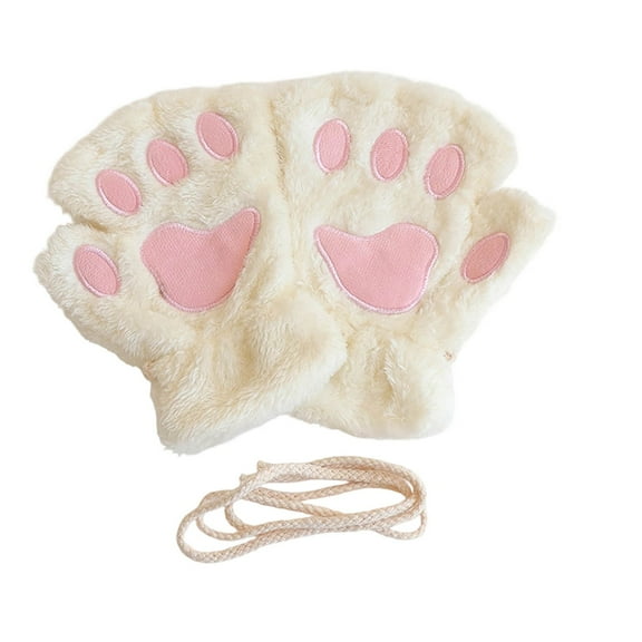 Stamzod Fingerless Gloves for Women Thicked Warm Winter Gloves Cute Fleece Gloves for Cold Weather White Free Size