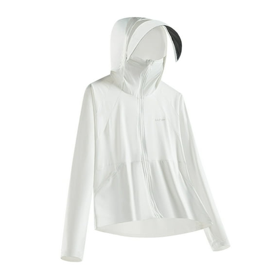 Stamzod Fishing Shirts for Men Summer Solid Color Long Sleeve Rash Guard Sun Hoodie with Mask Casual Loose Plus Size UV Shirts for Men White B M