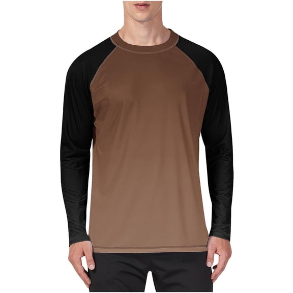 Stamzod Fishing Shirts for Men Casual Crewneck Long Sleeve Rash Guard Outdoor Workout Sun Shirts for Men Plus Size Clothes Coffee D S
