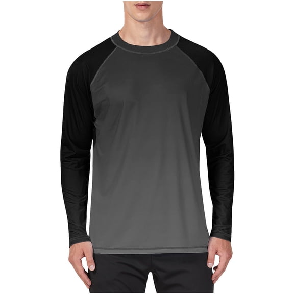 Stamzod Fishing Shirts for Men Casual Crewneck Long Sleeve Rash Guard Outdoor Workout Sun Shirts for Men Plus Size Clothes Dark Gray D S