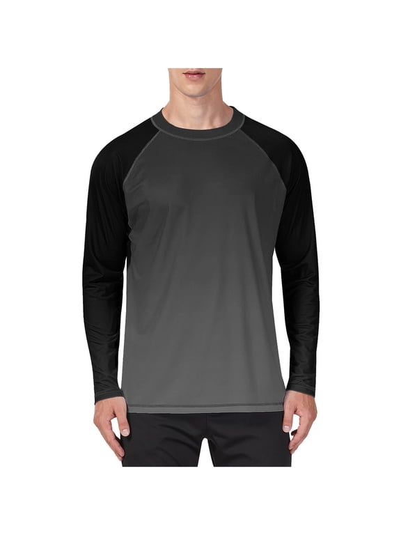 Fishing Shirts for Men Casual Crewneck Long Sleeve Rash Guard Outdoor Workout Sun Shirts for Men Plus Size Clothes Dark Gray D S