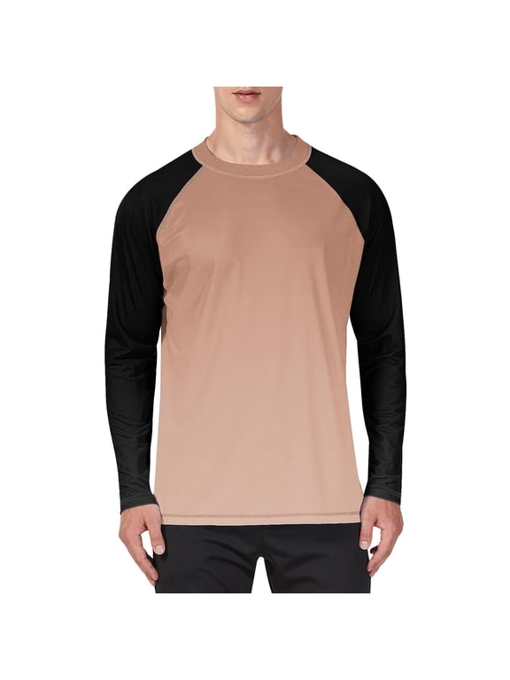 Fishing Shirts for Men Casual Crewneck Long Sleeve Rash Guard Outdoor Workout Sun Shirts for Men Plus Size Clothes Orange D XXL