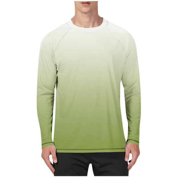 Stamzod Fishing Shirts for Men Long Sleeve Crewneck Sun Shirt Summer Gradient Printed Casual Workout Rash Guard for Men Army Green L