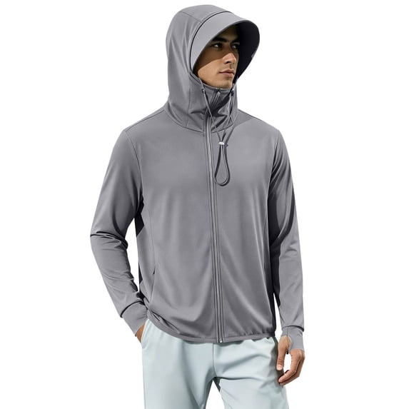 Stamzod Fishing Shirts for Men Summer Long Sleeve Sun Protection Hoodie Jacket Men's Rash Guard with Pocket Gray-1 XXXL