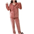 thumbnail image 1 of Stamzod Flannel Pajamas Set for Women 2 Piece Lounge Sets Solid Color Lapel Stripe Texture Long Sleeve Tops Long Pants Pocket Loungewear with Button, 1 of 7