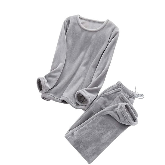 Stamzod Flannel Pajamas for Men Thicked Warm Pullover Long Sleeve Tops Casual Pajama Pants Sleepwear Winter Men Pajama Set 2 Piece Gray D M