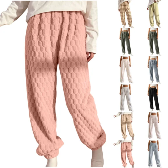 Stamzod Flannel Pajamas for Women Winter Thick Fleece Fuzzy Lounge Pants Women Casual Cuffed Plaid Pajama Bottoms