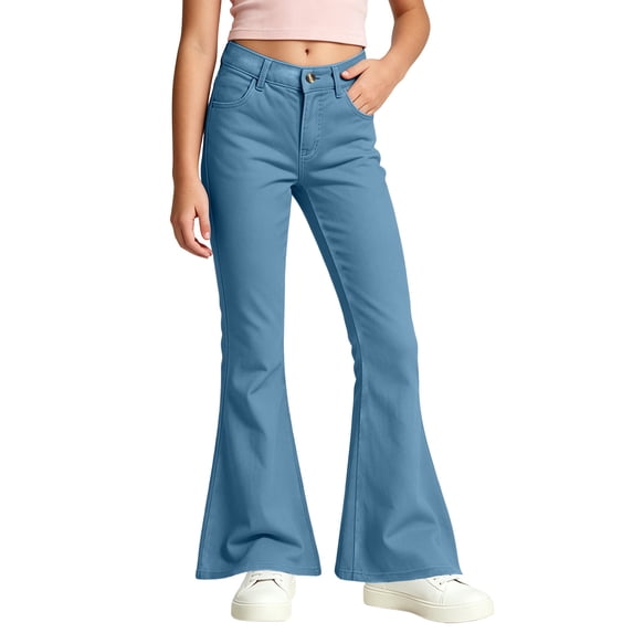 Stamzod Flared Pants for Girls Casual Loose Fit Stretchy Bell Bottom Leggings Girls Fashion Uniform Pants 15-16Years