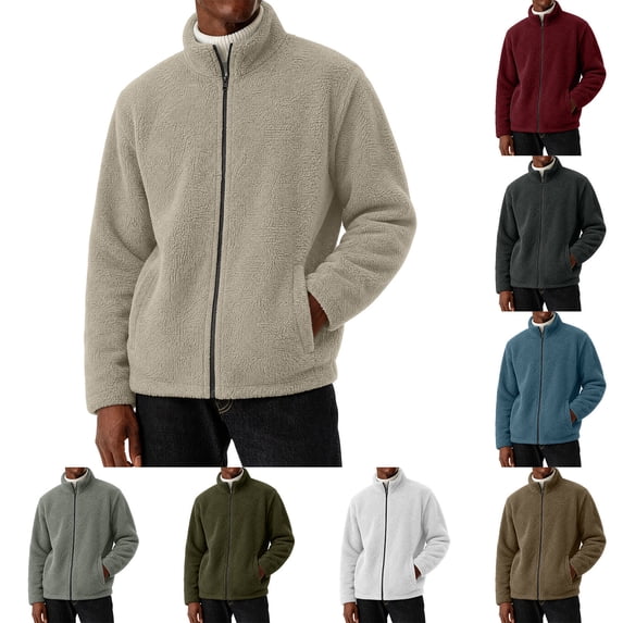 Stamzod Fleece Jacket for Men Stand Collar Zip Up Winter Coat Casual Warm Thick Sherpa Jackets with Pocket Black XL