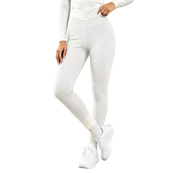 Stamzod Fleece Lined Leggings Women High Waisted Crossover Yoga Pants Casual Workout Tummy Control Leggings Winter Clothes