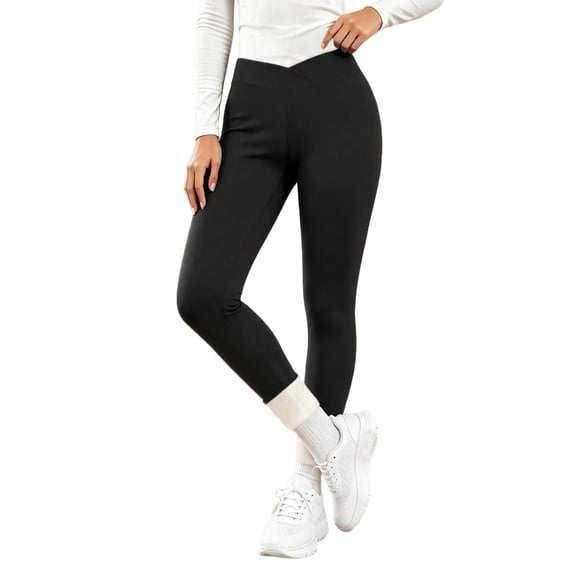 Stamzod Fleece Lined Leggings Women High Waisted Crossover Yoga Pants Casual Workout Tummy Control Leggings Winter Clothes