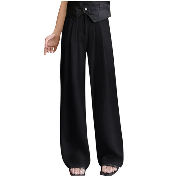 Stamzod Flowy Palazzo Pants for Women Solid Color Straight Wide-Leg Trousers Pants for Women Casual Work Pants Black-2 S