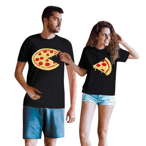 Stamzod Funny Couple T Shirt Matching Outfits for Couples Gifts for Him and Her Pizza and Slice Couple Shirts Loose Black XXXL