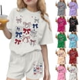 thumbnail image 1 of Stamzod Girl's 2 Piece Outfits 4Th Of July Short Sleeve Summer Tops and Shorts Set Girls' Clothing Sets Beige C 7-8Years, 1 of 7