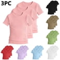 thumbnail image 1 of Stamzod Girls' 3-Pack Knitted T Shirts Crew Neck Ruffle Basic Tees Tops Summer Short Sleeve Shirts 5-16 Years White 5-6 Years, 1 of 8