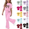 thumbnail image 1 of Stamzod Girls' Clothing Sets 2 Piece Short Sleeve Tops and Flare Pants Set Summer Spring Outfits for Girls Yellow B 5-6Years, 1 of 8