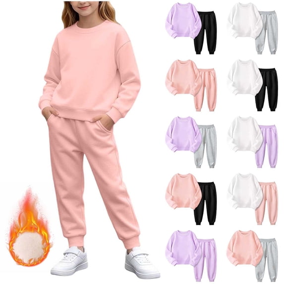 Stamzod Girls' Clothing Sets Fall Winter Warm Fleece Long Sleeve Crewneck Sweatshirt and Jogger Sweatpants 2 Piece Girls Outfits Size 10-12 Hot Pink 9-10Years