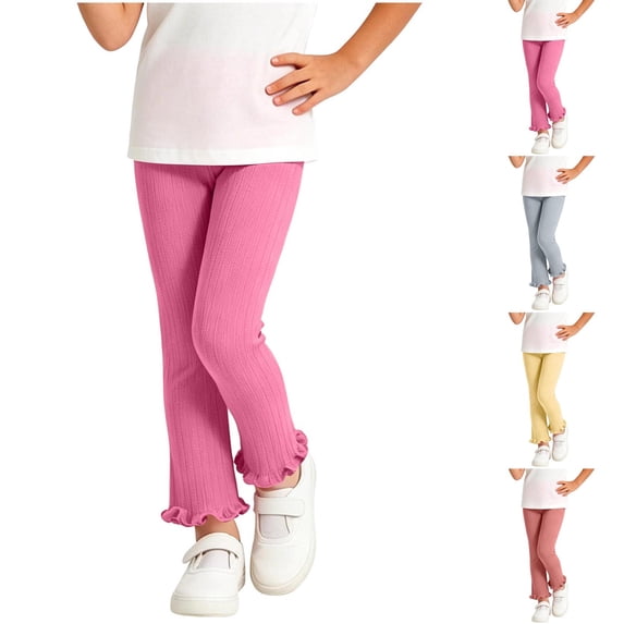 Stamzod Girls Leggings High Waisted Knit Ribbed Leggings with Ruffle Cuff Slim Fit Casual Soft Tights Pants 2-3Years