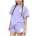thumbnail image 1 of Stamzod Girls Outfits Size 10-12 Crewneck Short Sleeve Tshirts and Shorts Girls Summer Clothes Two Piece Sets Purple B 13-14 Years, 1 of 6