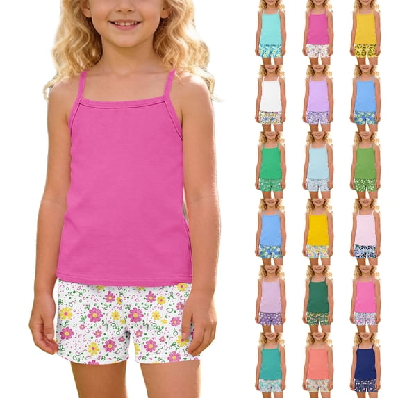 Stamzod Girls Summer Outfits 2 Piece Short Sets Sleeveless Tank Top and Shorts Girls' Clothing Sets Size 4-15 Light Blue C 9-10Years
