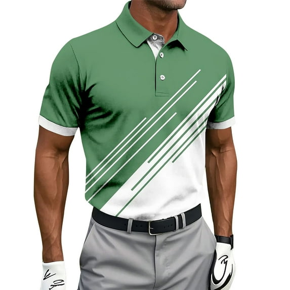 Stamzod Golf Shirts for Men Summer Patchwork Turndown Short Sleeve Pullover Tops Oversized Casual Workout Shirt for Men Green XXL