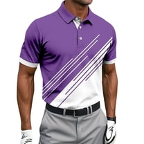 Stamzod Golf Shirts for Men Summer Patchwork Turndown Short Sleeve Pullover Tops Oversized Casual Workout Shirt for Men Purple XXX