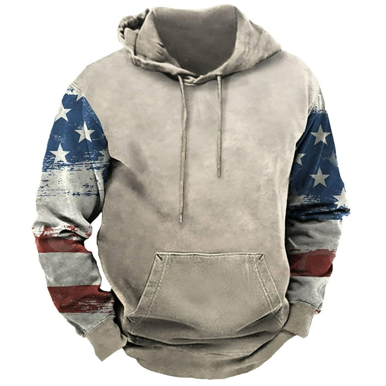 Stamzod Graphic Hoodies for Men Usa Flag Patchwork Patriotic Long