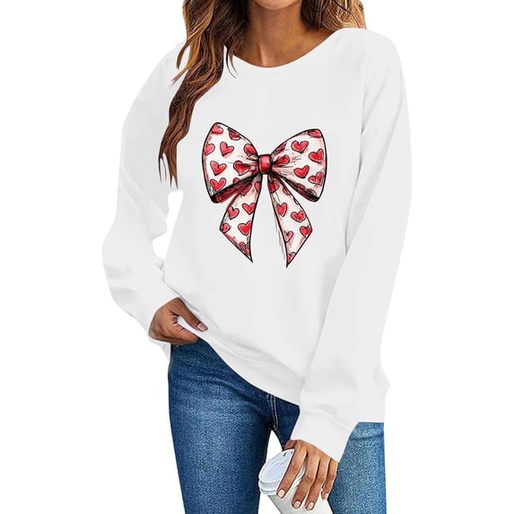 Stamzod Graphic Sweatshirts for Women Long Sleeve Crew Neck Sweatshirt Valentine's Day Tops 2026 White D XL