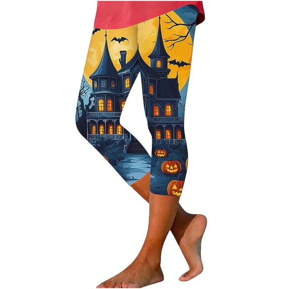 Stamzod Halloween Capri Leggings Womens Casual Slim Fit Stretchy Yoga Pants High Waisted Plus Size Capris