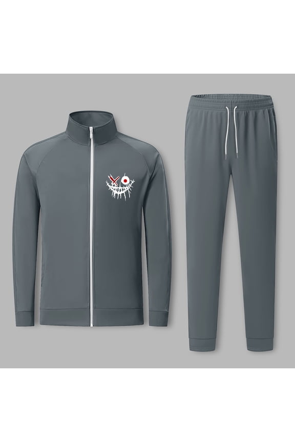 Halloween Costume Men's 2 Piece Tracksuits Funny Print Full Zip Up Running Sports Suits Long Sleeveslim Fit Warm Sweatsuit for Men