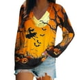 thumbnail image 1 of Stamzod Halloween Lightweight Tops & Blouses V-Neck Long Sleeve Pullover Top Fall Casual Graphic T Shirts for Women Orange G XL, 1 of 5