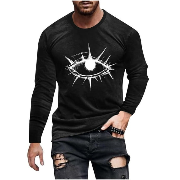 Stamzod Halloween Vintage T Shirts for Men Round Neck Long Sleeve Pullover Tee Tops Casual Oversized Graphic Tshirts for Men Black C S