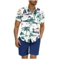 thumbnail image 1 of Stamzod Hawaiian Outfits for Men 2 Piece Fashion Plam Printed Summer Short Sleeve Button Down Shirts and Shorts Sets Beach Vacation Clothes for Men Blue B S, 1 of 5