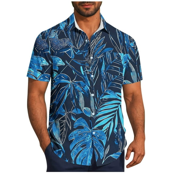 Stamzod Hawaiian Shirt for Men Palm Beach Shirts Tropical Vacation Clothes Summer Tops for Men Plus Size Men's Clothing Blue FF XXXL