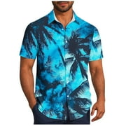 STAMZOD Hawaiian Shirt for Men Unisex Summer Beach Casual Short Sleeve Button Down Shirts Printed Palmshadow Clothing Oversized Shirt Men Blue BB XXXXXL