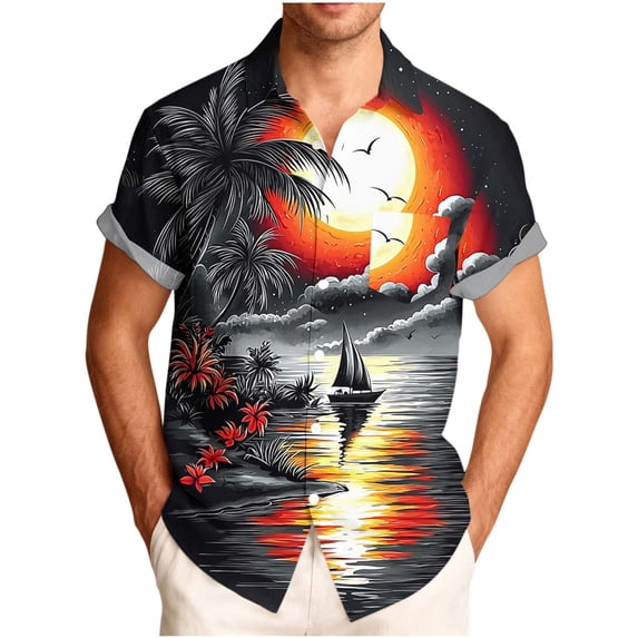 Stamzod Hawaiian Shirt for Men 2026 Summer Beach Vacation Shirts Short Sleeve Button Down Shirt Gray XXXXL