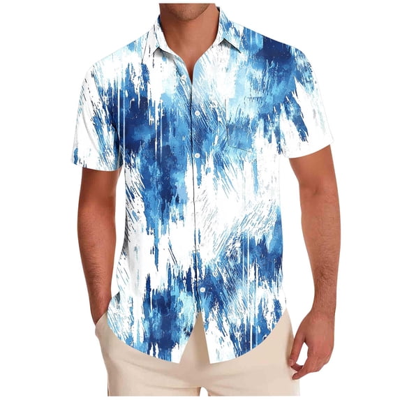 Stamzod Hawaiian Shirt for Men Big & Tall Short Sleeve Button Down Shirts Summer Beach Shirts with Pocket Light Blue XXXXL