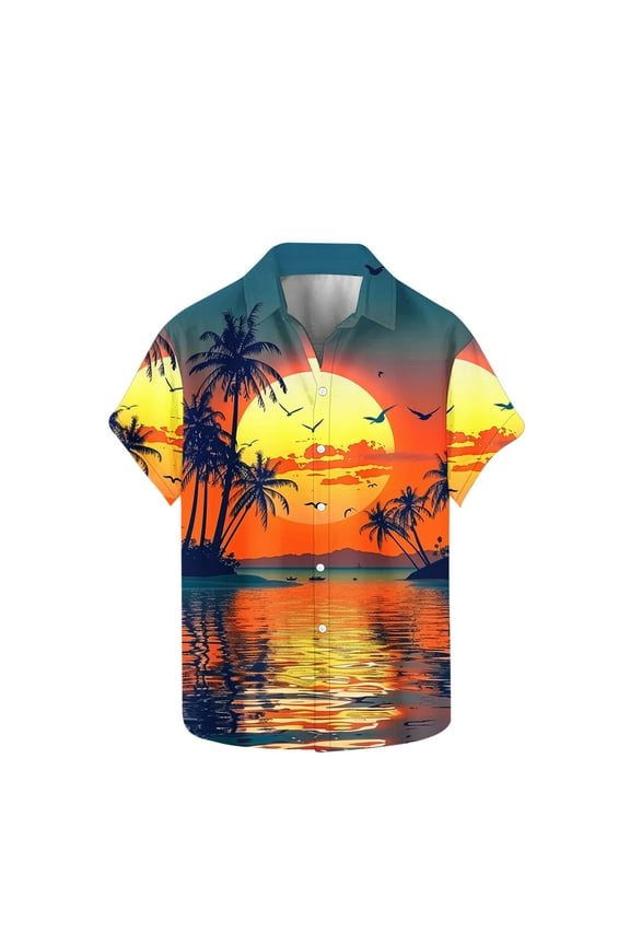 Hawaiian Shirts for Men Fashion Tropical Printed Summer Short Sleeve Button Down Shirt Casual Loose Beach Vacation Shirts for Men Orange XXL
