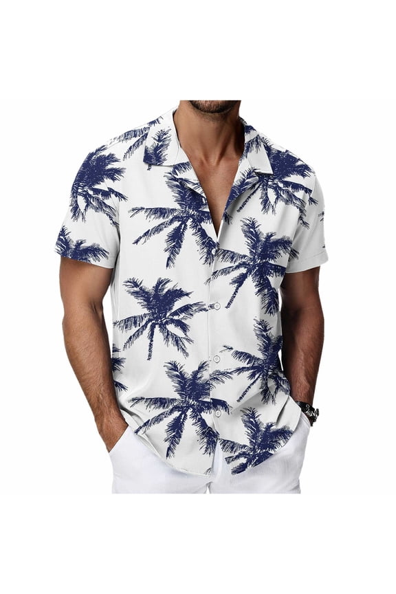 Hawaiian Shirts for Men Plam Print Mens Casual Short Sleeve Button Down Shirts Floral Aloha Beach Shirt Multicolor B XXL