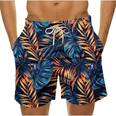 Stamzod Hawaiian Swim Trunks Men Fashion Tropical Printed Beach Shorts with Pocket Summer Casual Loose Plus Size Swimming Shorts for Men Multicolor BB S