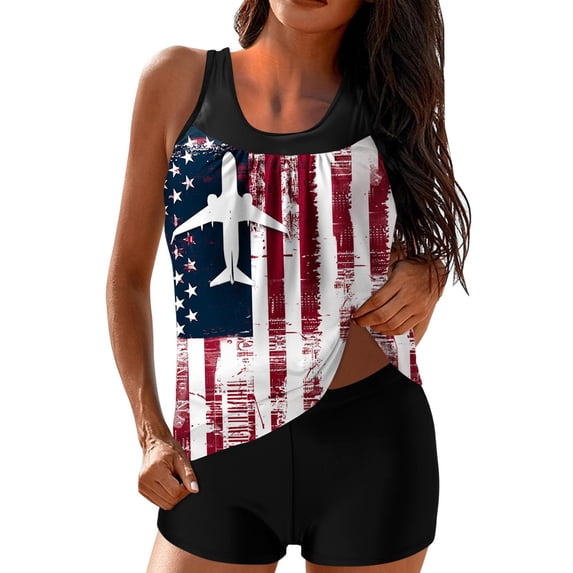 Stamzod High Waisted Bathing Suit for Women 2 Piece Tummy Control Swimsuits Blouson Tank Tops with Boy Shorts Multicolor F XXL