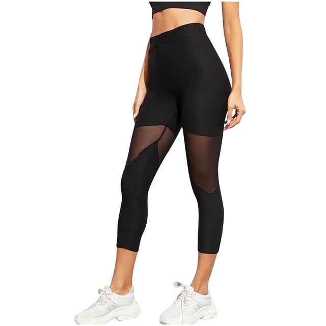 Stamzod High Waisted Leggings for Women Fashion Mesh Patchwork Stretch Gym Leggings Casual Yoga Pants for Women Black XL