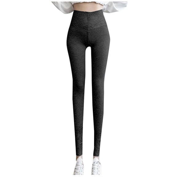 Stamzod High Waisted Leggings for Women Lace Patchwork Casual Gym Leggings Slim Fit Stretch Yoga Pants for Running Workout Black XL
