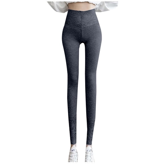 Stamzod High Waisted Leggings for Women Lace Patchwork Casual Gym Leggings Slim Fit Stretch Yoga Pants for Running Workout Dark Gray XL