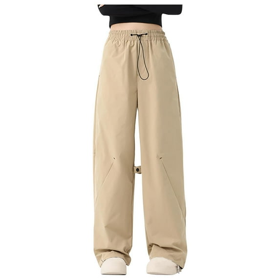 Stamzod Hiking Pants Women Outdoor Travel Camping Workout Cargo Pants Solid Color Stretch Waist Waterproof Pants Women Activewear Casual Loose Plus Size Pants with Pocket Khaki C XXL