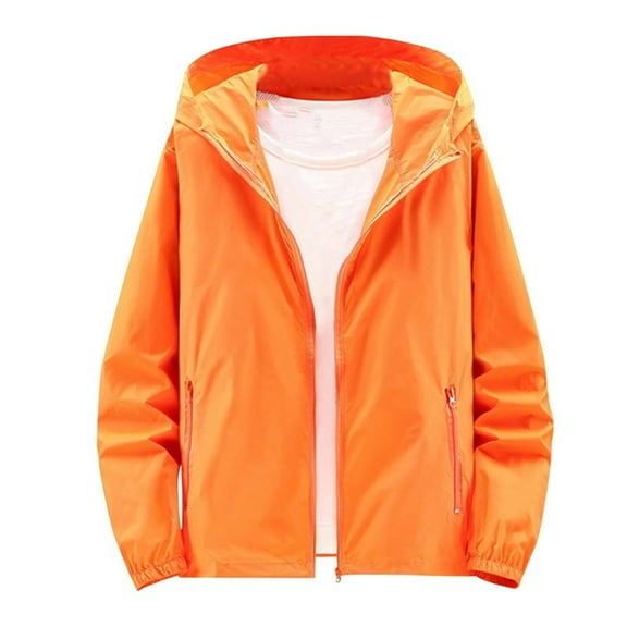Stamzod Hooded Fishing Shirts for Men Summer Solid Color Long Sleeve Rash Guard Jackets for Outdoor Hiking Camping Casual Plus Size Workout UV Shirts for Men Orange XL