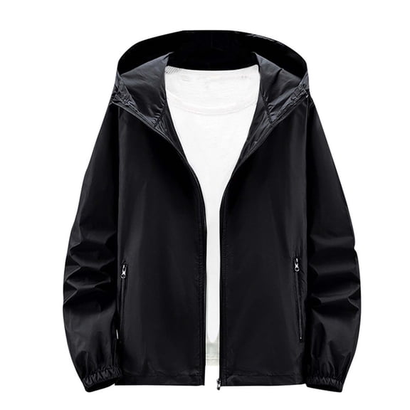 Stamzod Hooded Fishing Shirts for Men Summer Solid Color Long Sleeve Rash Guard Jackets for Outdoor Hiking Camping Casual Plus Size Workout UV Shirts for Men Black M